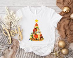 pizza christmas shirt, pizza christmas tree lights t-shirt, matching tees for christmas, pizza lover christmas outfit, c