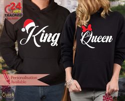 king queen hoodies, matching couple christmas hoodies for women men, matching christmas outfits, christmas gifts for boy