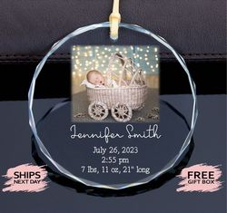 personalized photo babys first christmas glass ornament, baby christmas ornament, baby photo glass ornament