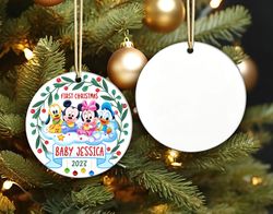 custom babys first christmas ornament, mickey mouse ornaments, baby keepsake christmas gift