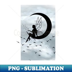 silhouette fairy moon and birds - unique sublimation png download - perfect for personalization