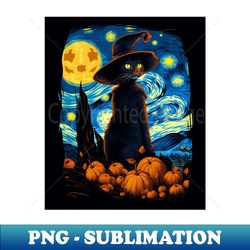 cat halloween pumpkin starry night van gogh aesthetic - unique sublimation png download - transform your sublimation creations