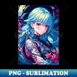 elegant and edgy anime girl with a tattoo - decorative sublimation png file - transform your sublimation creations