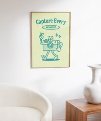 capture every moment poster, retro photography print, retro wall art, camera illustration print, photography quote, gift