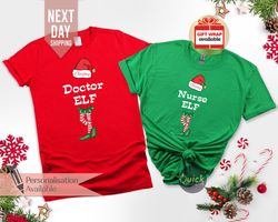 nurse elf christmas shirt, funny christmas elf tshirt costume, nhs elf, doctor elf, personalised occupation shirt, chris