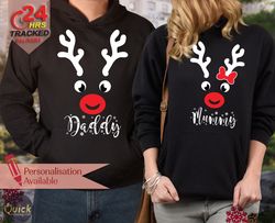 personalised christmas hoodies for men women, reindeer family hoodie, matching family christmas outfits, christmas gifts