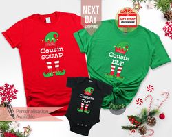 personalised cousin squad elf shirts, custom elf shirts, elf squad shirt, matching christmas cousin crew shirts, christm