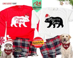 personalised matching family christmas pyjamas, christmas long sleeve bear family tshirt, dad and son matching tshirt, d