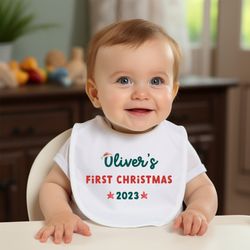personalised first christmas kids bib  matching bodysuit option  baby girl baby boy 1st xmas 2023 top  gift for kids dau