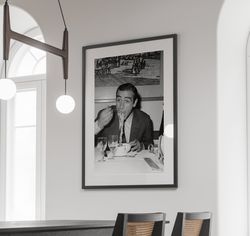 james bond eating spaghetti poster, vintage black and white print, kitchen wall art, pasta art, dining room decor, antiq