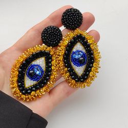 eye earrings , beaded statement earrings stud, big earrings nazar women