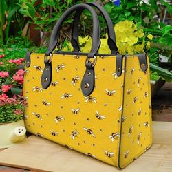 bee handbag, yellow bee leather bag, bee leather handbag