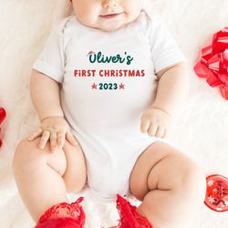 personalised first christmas kids bodysuit  matching bib option  baby girl baby boy 1st xmas 2023 top  gift for kids dau