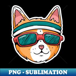 cat wearing a headband and sunglasses - retro png sublimation digital download - perfect for sublimation mastery