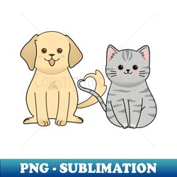 cute chubby cat and dog with heart tail - exclusive png sublimation download - stunning sublimation graphics