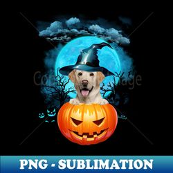 yellow labrador witch hat pumpkin and blue moon halloween - png transparent sublimation design - create with confidence