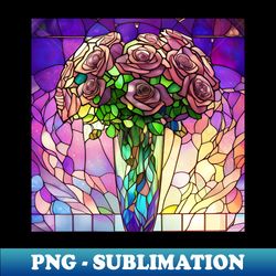 stained glass roses in a vase - sublimation-ready png file - bold & eye-catching