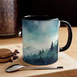 misty forest cup mountain landscape mug winter mountain coffee cup watercolor c