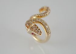 snake yellow gold ring with ruby and diamond stones