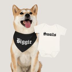 biggie and smalls dog and baby matching set, pregnancy announcement set, baby and dog set, baby shoewer gift