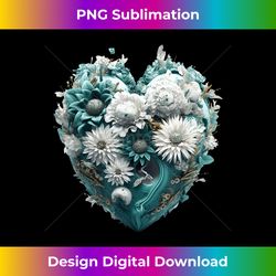 cute teal heart graphic made of flowers for women girls - vibrant sublimation digital download - lively and captivating visuals