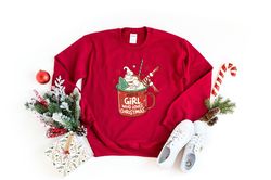 just a girl who loves christmas, womens christmas sweatshirt, hot chocolate christmas gift, christmas lover shirt, holid