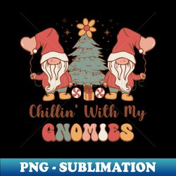 groovy retro christmas 2023 chillin with my gnomies xmas - png transparent sublimation file - capture imagination with every detail