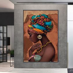 african woman canvas, african art gift, african wall art, extra large canvas, framed art, ready to hang.jpg