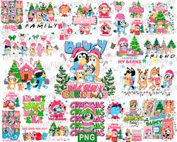 pink bluey christmas png bundle, pink bluey family christmas png