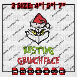 resting grinch face embroidery files, merry christmas emb designs, grinch machine embroidery file, digital download