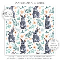 cute rabbits. easter bunny. seamless pattern for graphic design, digital download, scrapbooking and crafting projects