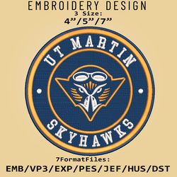 ncaa logo ut martin skyhawks, embroidery design, embroidery files, ncaa ut martin skyhawks, machine embroidery pattern