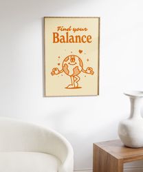 balance quote poster, groovy wall decor, trendy poster, retro wall art, downloadable print, large printable art, digital