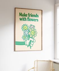 colorful trendy retro flower print, positive 60s 70s retro poster, retro floral illustration, digital download print, bo