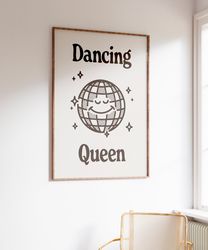 dancing queen disco print, retro disco ball poster, trendy wall art print, groovy dancing print, retro wall art, preppy