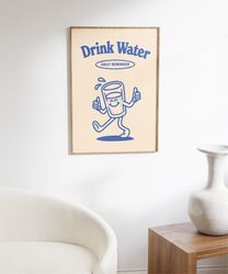 drink water printable art, retro poster, digital download, retro character print, large printable art, printable art ret