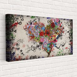 canvas heart, cool art, canvas painting, print, abstract, wall art, heart wall art, ready to hang