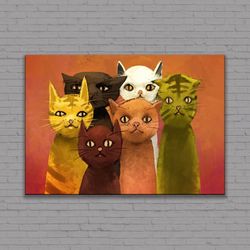 cat canvas painting, abstract cat poster, cat lovers gift, modern home decor, animal print, rolled canvas print, ready t