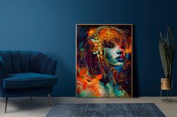 colorfull woman canvas art, wall decor, entryway decor canvas, kitchen decor canvas, modern decor wall art, canvas gift