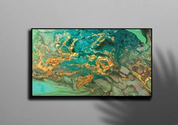 contemporary art canvas, green and gold marble wall art, alcohol ink canvas art, marble poster, green marble art canvas,