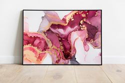 contemporary wall decor, pink marble painting, alcohol ink printed, trendy wall decor, marble artwork, abstract poster,