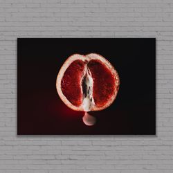 fruit porn, grapefruit sexy photo canvas, fruit abstract vulva poster, nude print, erotic wall art, sensual photography
