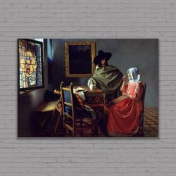 glass of wine by johannes vermeer canvas or poster, baroque rolled canvas print, ready to hang