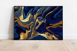 gold marble art canvas, luxury marble wall decor, alcohol ink artwork, navy blue wall art, abstract marble wall art, can