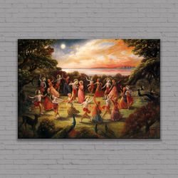 Radha Krishna's Rasa Lilac Dance Canvas, Radha Krishna Wall Decor, Indian Artwork Print, Extra Large CanvasPoster, Ready