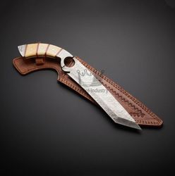 beautiful custom handmade damascus steel full tang hunting knife with leather sheath