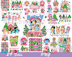 disney pink blue dog christmas holiday png bundle, bluey dog & family png, disney christmas 2023 png, pink