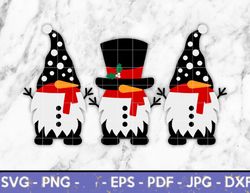 snowman christmas gnome svg bundle trio, frosty the snowman svg, merry christmas, winter  instant digital download