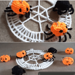 halloween dress up spiders plus pumpkin keychains crochet pattern, digital file pdf, digital pattern pdf, crochet patter
