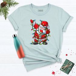 christmas santa shirt, cute santa claus xmas tee, santa claus shirt, santa claus light tee, christmas santa shirt, santa